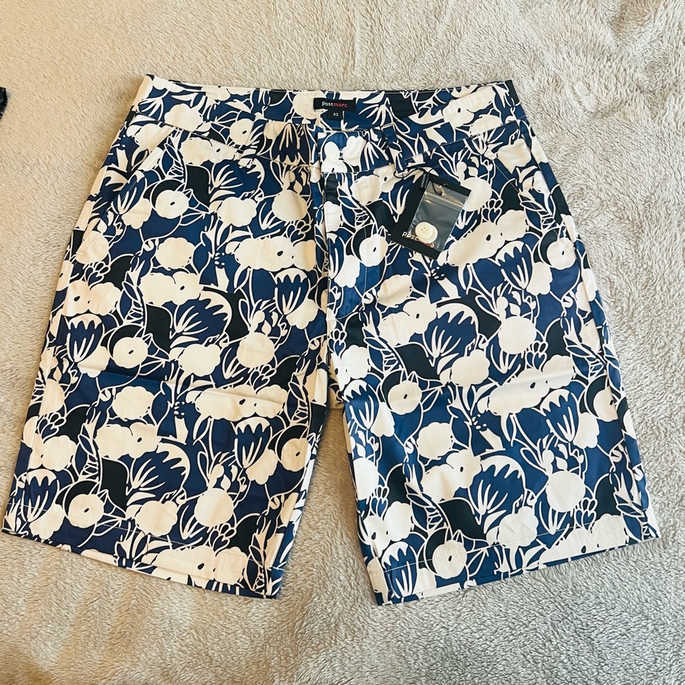 Post Marc Floral Print Shorts in Blue and Black size 32
